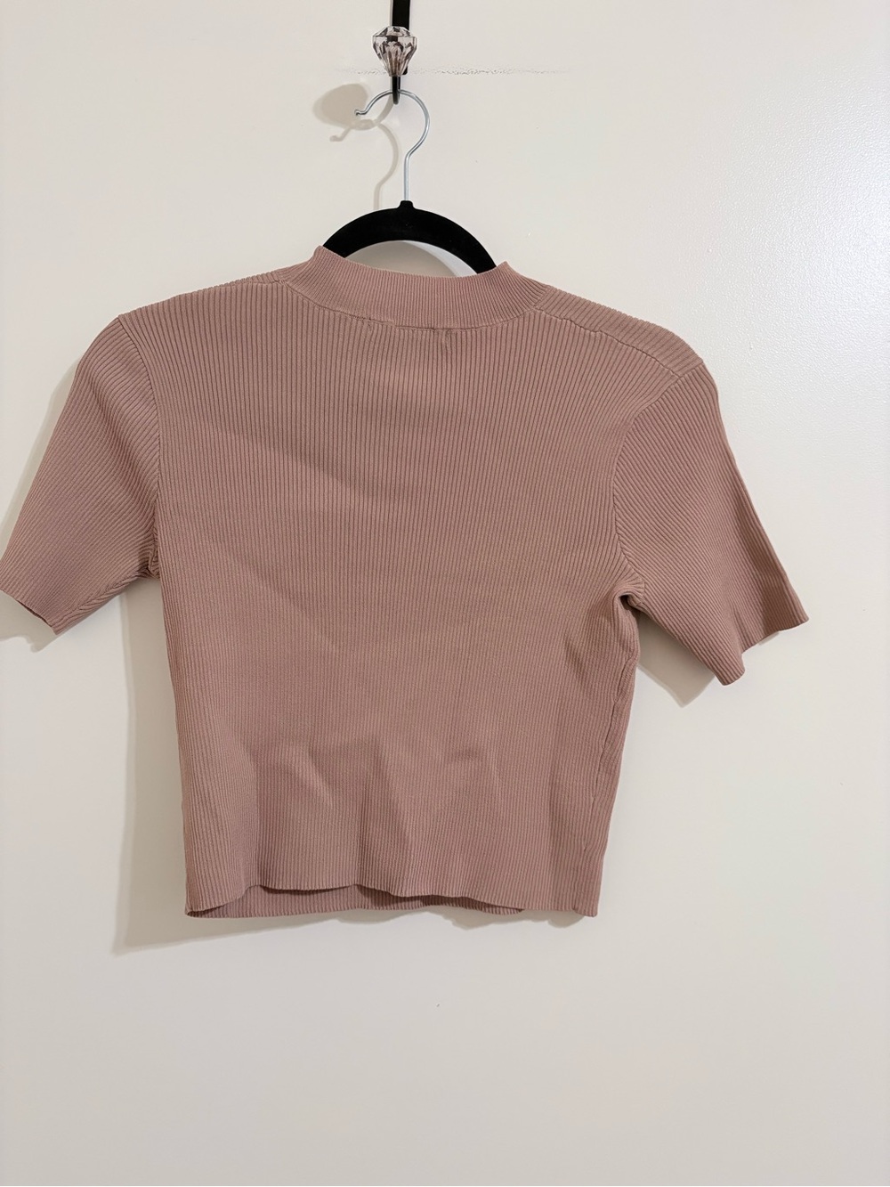 Forever21 Ribbed Short-Sleeve Crop Top - Dusty Mauve